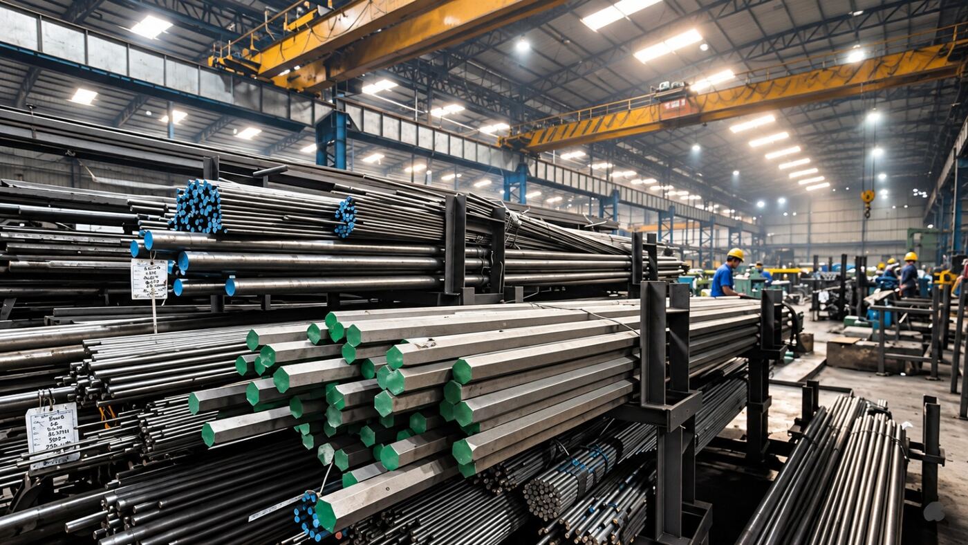 Finished bright steel bars in round, hexagon and square profiles ready for dispatch